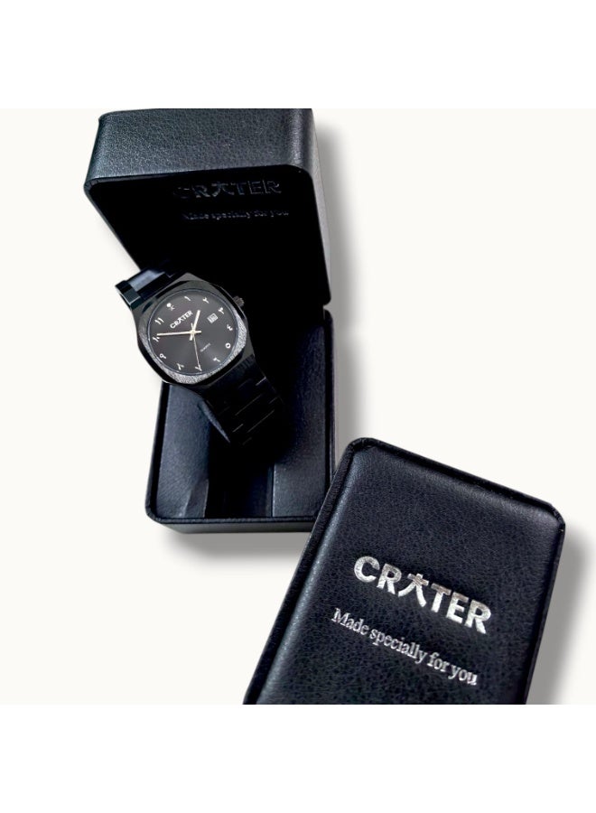 كريتر  ساعة كريتر (CRATER) للرجال – تصميم ملكي فاخر من الستانلس ستيل، مينا كلاسيكي مع عرض التاريخ، مقاومة للماء – تشمل علبة الماركة (أسود /أسود ). - Image 2